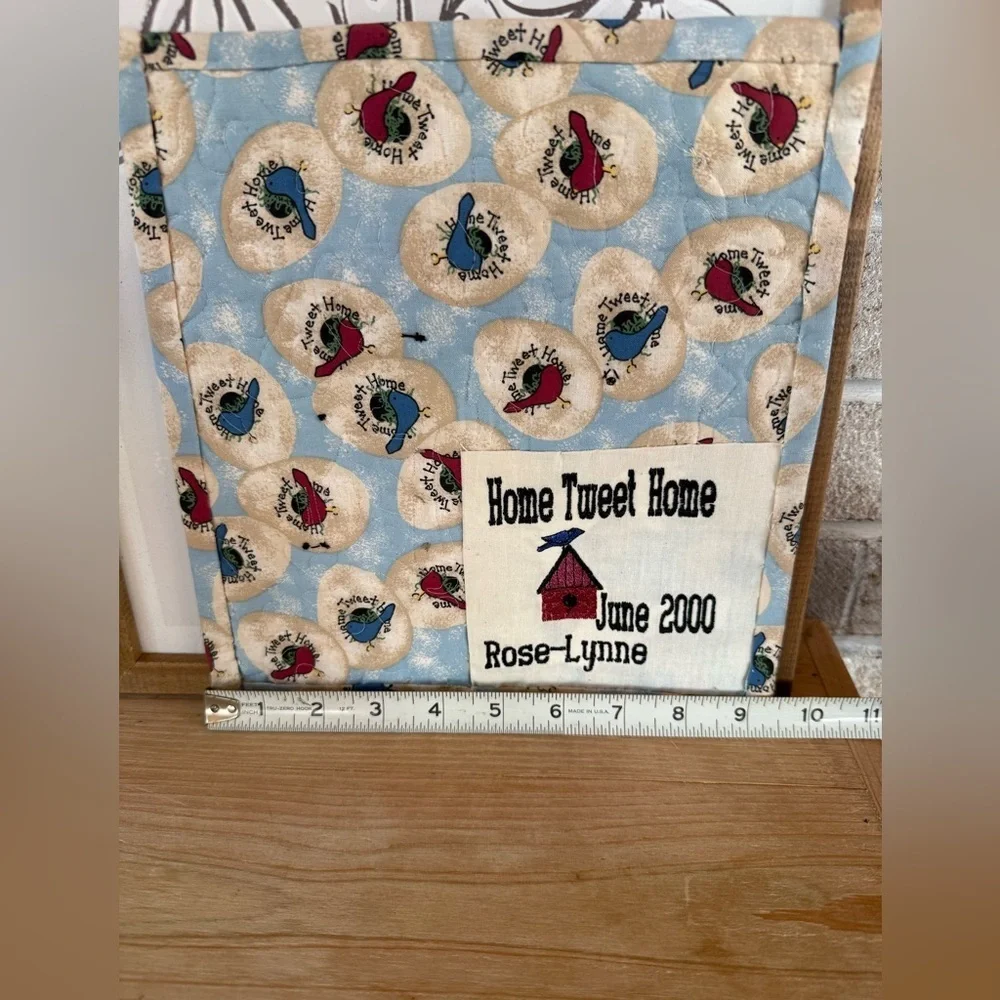 Homemade “Home Tweet Home” beaded quilted art square